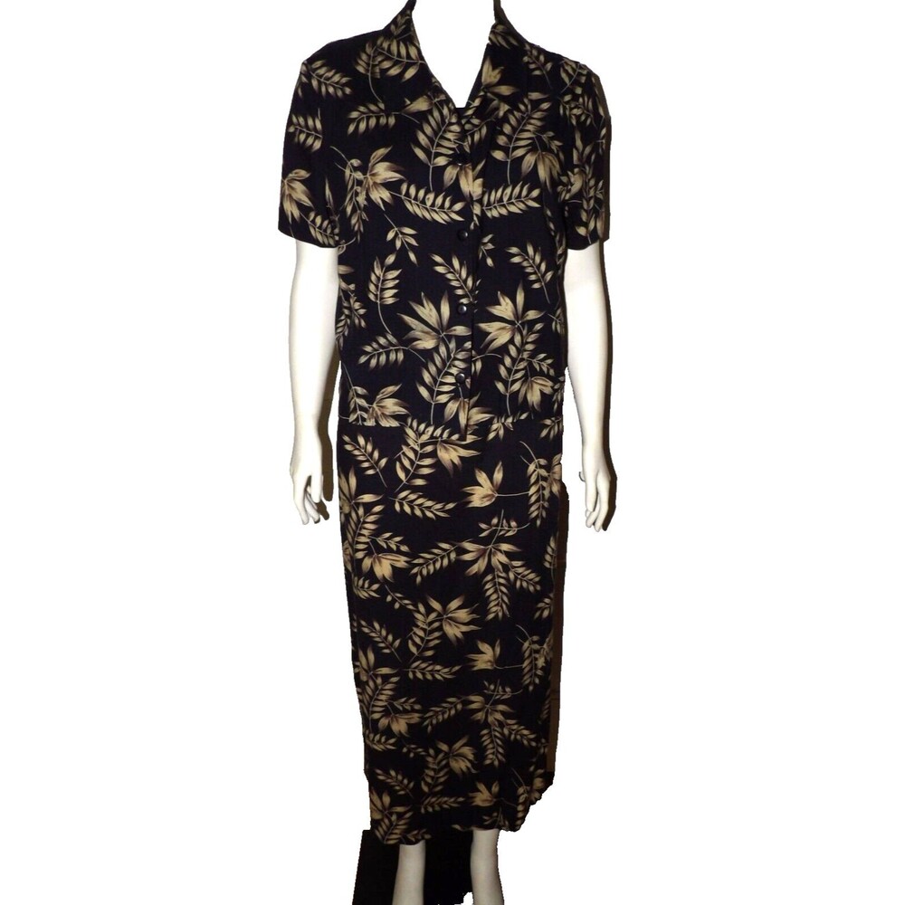 Donna Ricco DR 2 pc Black Tan Maxi Dress Tank 12 Matching Button Up Shirt Floral